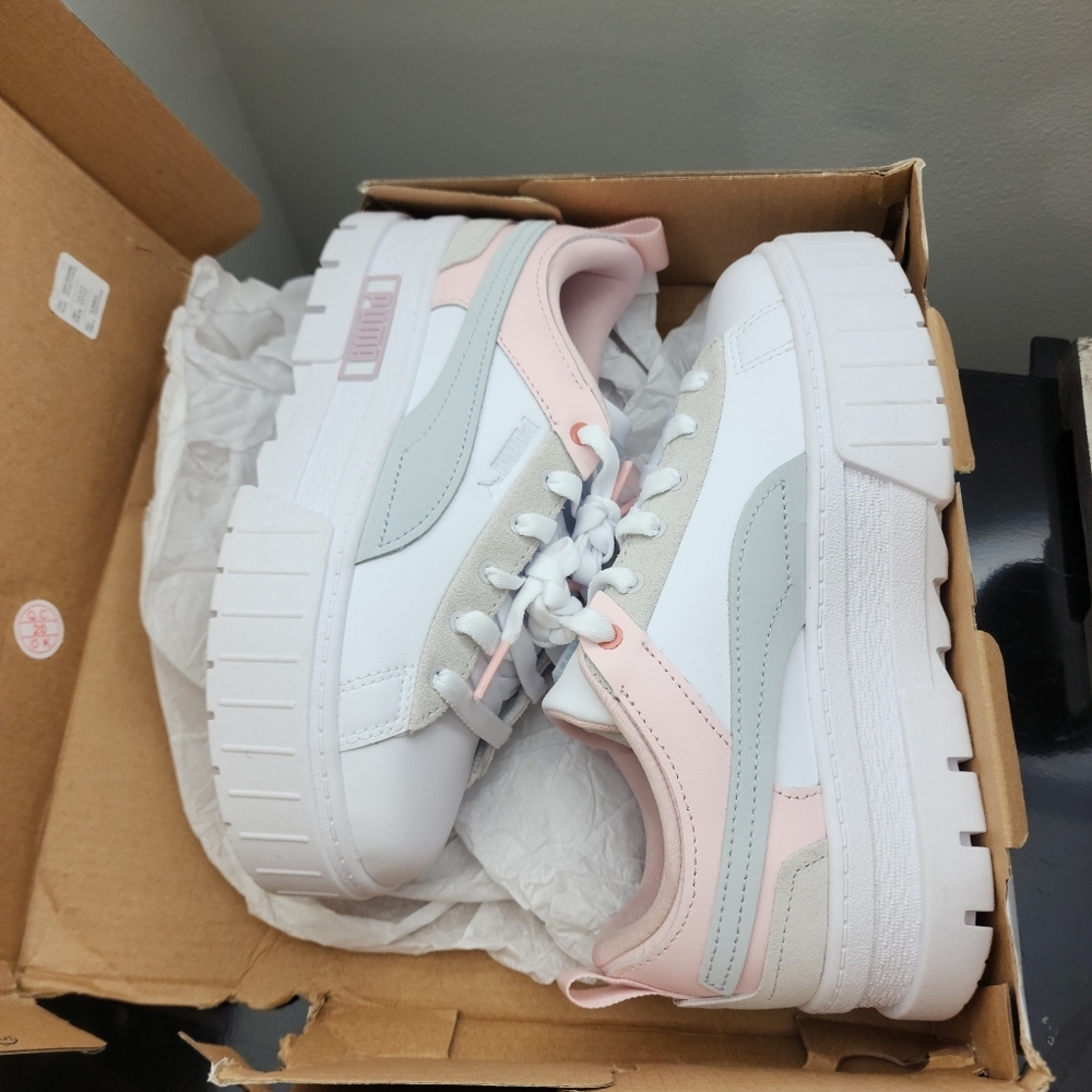 NEW Rare Puma Mayze White Chalk Pink Pastel Skateboarding Sneakers - Picture 4 of 10